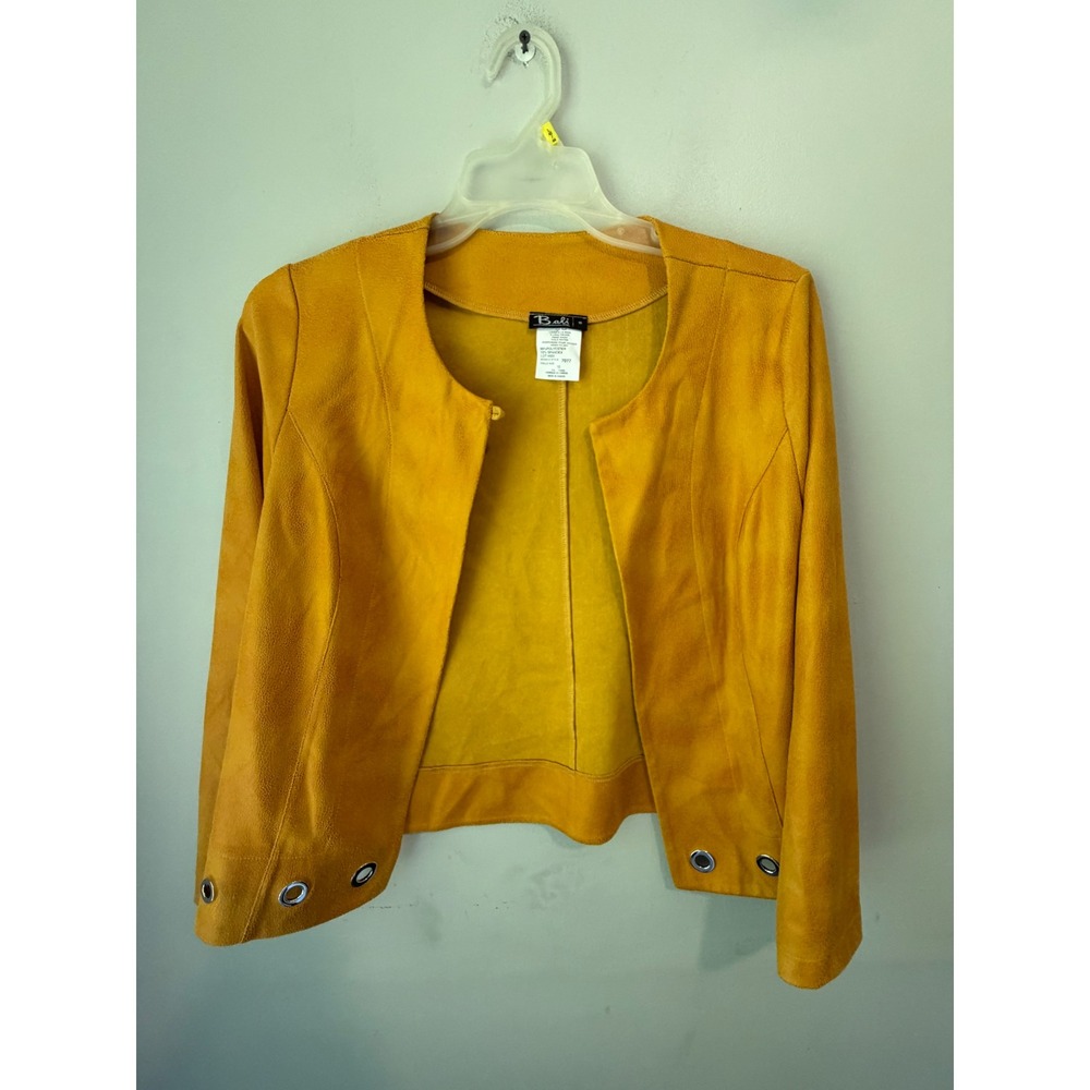 Bali Corp Mustard Yellow Faux Suede Grommet Open Front Jacket Size 10 7077